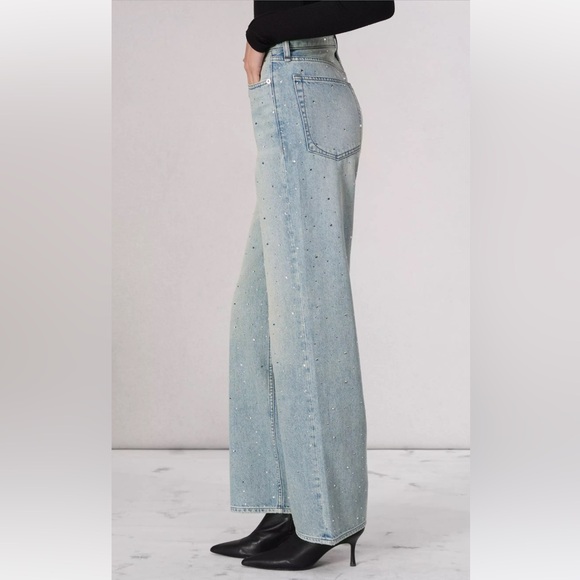 Rag & Bone Logan Bejeweled Wide-Leg Jean in Misty with Jewel Size 28 - Picture 2 of 11